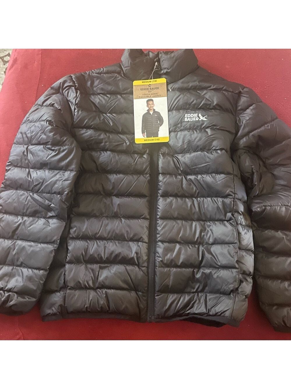 Eddie Bauer Youth Down Packable Jacket Size 7/8 Small Black Unisex